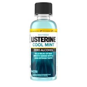 listerine zero alcohol mouthwash, less intense alcohol-free oral care formula for bad breath, cool mint flavor, 3.2 fl. oz (pack of 12)