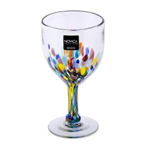 NOVICA Hand Blown Multicolor Recycled Glass Wine Glasses, 8 Oz. 'Confetti Festival' (Set Of 6)