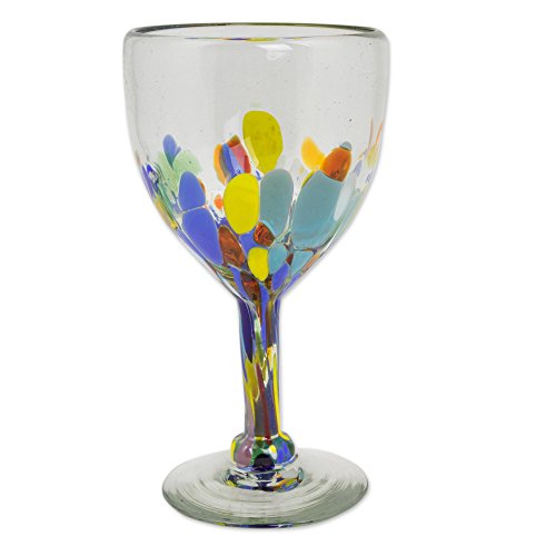 NOVICA Hand Blown Multicolor Recycled Glass Wine Glasses, 8 Oz. 'Confetti Festival' (Set Of 6)