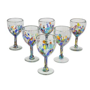 NOVICA Hand Blown Multicolor Recycled Glass Wine Glasses, 8 Oz. 'Confetti Festival' (Set Of 6)