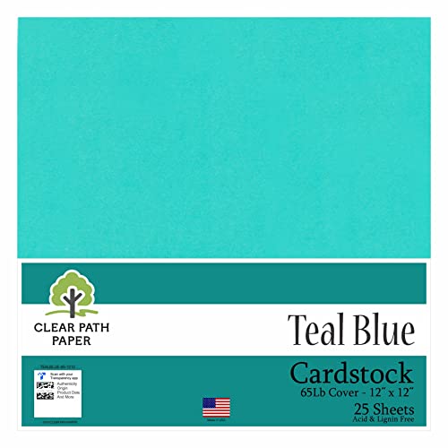 Teal Blue Cardstock - 12 x 12 inch - 65Lb Cover - 25 Sheets