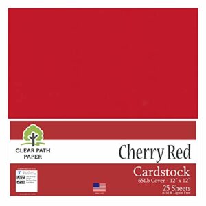 cherry red cardstock - 12 x 12 inch - 65lb cover - 25 sheets - clear path paper