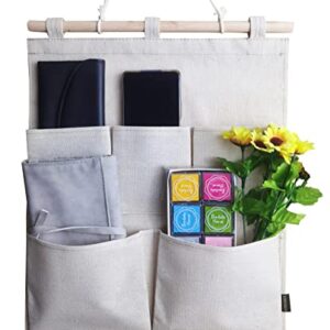 KINGREE Over The Door Magazine Storage Pockets, Wall Door Closet Hanging Storage Bag Organizer, (5 Pockets-Nature)