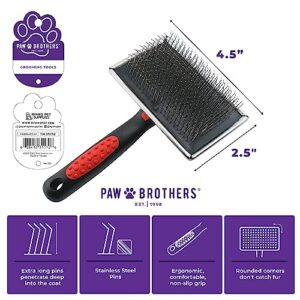 Paw Brothers Extra Long Pin Flat Slicker Brush for Dogs, Professional Grade, Removes Loose Fur and Tangles, Ergonomic Handle, Large