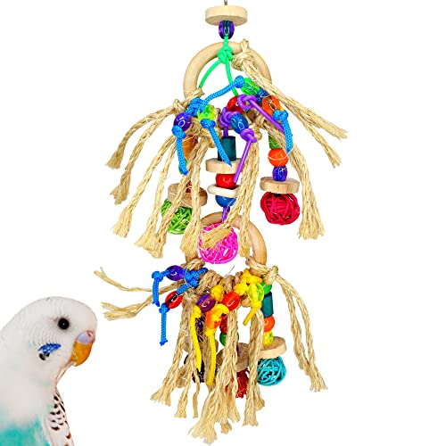 Bonka Bird Toys 1845 Pluck My Rings Colorful Natural Foraging Chew Wood Preen Sisal Vine Parrot Amazon African Grey Conure Rosetta Cockatiel Parakeet