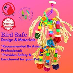 Bonka Bird Toys 1845 Pluck My Rings Colorful Natural Foraging Chew Wood Preen Sisal Vine Parrot Amazon African Grey Conure Rosetta Cockatiel Parakeet