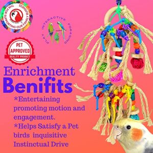 Bonka Bird Toys 1845 Pluck My Rings Colorful Natural Foraging Chew Wood Preen Sisal Vine Parrot Amazon African Grey Conure Rosetta Cockatiel Parakeet