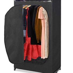 Whitmor Portable Wardrobe Clothes Closet Storage Organizer with Hanging Rack - Black Color - No-tool Assembly - See Through Window - Washable Fabric Cover - Extra Strong & Durable - 19.75 x 36 x 64”