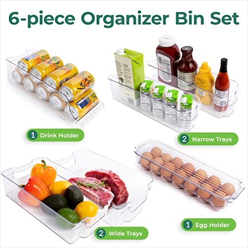 Greenco Refrigerator Organizer Bins, Fridge Organizer, Organizers and Storage Clear Bins with Durable Handles, Kitchen Organization, Shatterproof - Set of 6