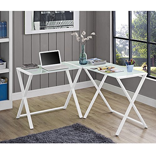 Home Accent Furnishings 51" Modern Metal Corner Computer Desk - White