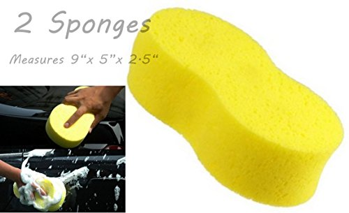 ALAZCO 2 Car Wash Sponge - Jumbo 9" x 5" - Holds 34 oz of Liquid - Car Wash, Cleaning, Spill Mop-up