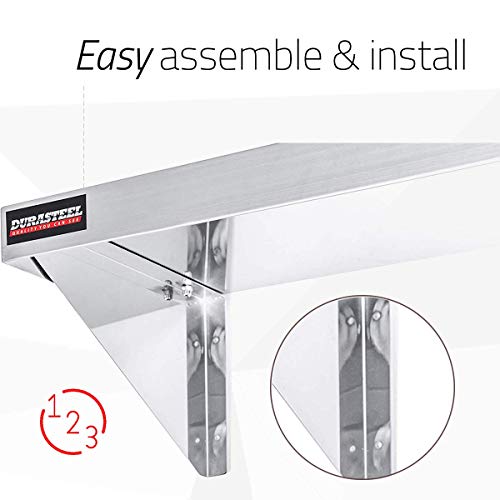 DuraSteel Stainless Steel Wall Shelf - 24" Wide x 12" Deep Commercial Grade - NSF Certified - Industrial Appliance Equipment (Restaurant, Bar, Home, Kitchen, Laundry, Garage and Utility Room)