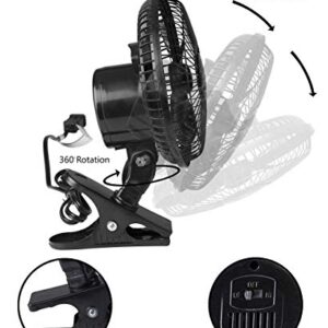 Comfort Zone 6 INCH - 2 Speed - Adjustable Tilt, Whisper Quiet Operation Clip-On-Fan with 5.5 Foot Cord and Steel Safety Grill, Black