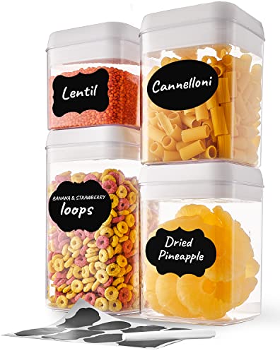 Airtight Food Storage Containers - Set of 4PC Kitchen & Pantry Organization Storage Container with Easy Lock Lids for Cereal, Flour, Sugar & Dry Food Plastic Stackable Canisters (White) 1.8gal/6.7L