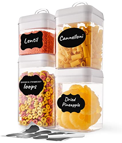 Airtight Food Storage Containers - Set of 4PC Kitchen & Pantry Organization Storage Container with Easy Lock Lids for Cereal, Flour, Sugar & Dry Food Plastic Stackable Canisters (White) 1.8gal/6.7L