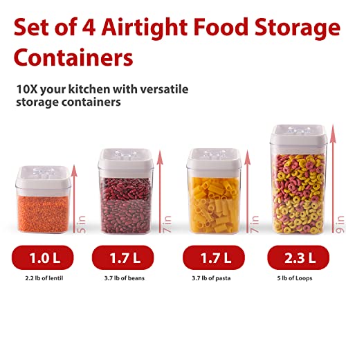 Airtight Food Storage Containers - Set of 4PC Kitchen & Pantry Organization Storage Container with Easy Lock Lids for Cereal, Flour, Sugar & Dry Food Plastic Stackable Canisters (White) 1.8gal/6.7L