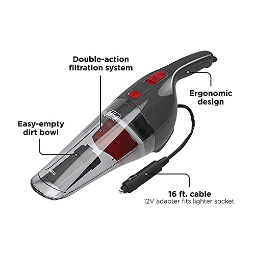 BLACK+DECKER Handheld Vacuum for Car, Corded, Grey (BDH1200NVAV)