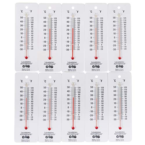 LEARNING ADVANTAGE Student Thermometers - Set of 10 - Dual-Scale - Mercury-Free - Easy To Read, Analog Desktop Thermometers for Indoor Labs and Rooms