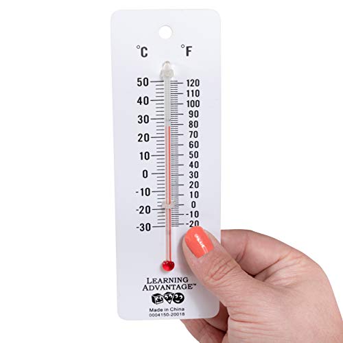 LEARNING ADVANTAGE Student Thermometers - Set of 10 - Dual-Scale - Mercury-Free - Easy To Read, Analog Desktop Thermometers for Indoor Labs and Rooms