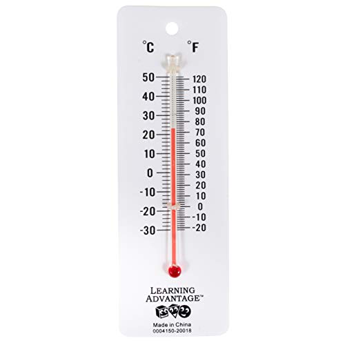 LEARNING ADVANTAGE Student Thermometers - Set of 10 - Dual-Scale - Mercury-Free - Easy To Read, Analog Desktop Thermometers for Indoor Labs and Rooms