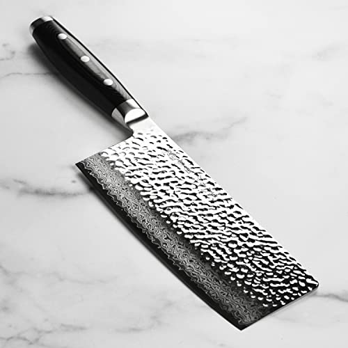 Enso HD 7" Vegetable Cleaver - Made in Japan - VG10 Hammered Damascus Stainless Steel Chinese Chef's Knife