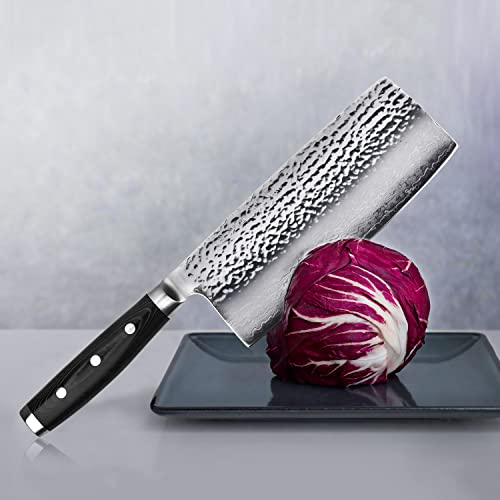 Enso HD 7" Vegetable Cleaver - Made in Japan - VG10 Hammered Damascus Stainless Steel Chinese Chef's Knife