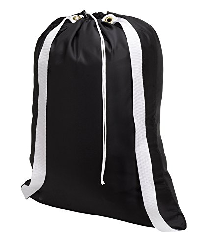 Backpack Laundry Bag, Black - 22" X 28" - Two Shoulder Straps for Easy Backpack Carrying and Drawstring Closure. These Nylon Laundry Bags Come in a Variety of Attractive Colors and Patterns.