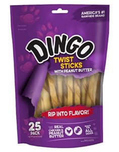 dingo twist sticks with peanut butter, rawhide chew, 25-count