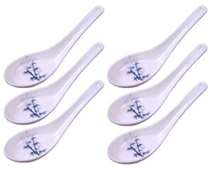 happy sales melamine soba, rice spoons, asian chinese won ton soup spoon, 6 pack blue bamboo design