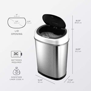 NINESTARS DZT-42-9 Automatic Touchless Infrared Motion Sensor Trash Can, 11 Gal 42L, Stainless Steel Base (Oval, Silver/Black Lid)