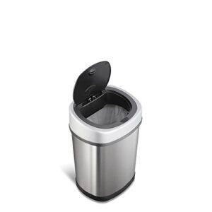 NINESTARS DZT-12-9 Automatic Touchless Infrared Motion Sensor Trash Can, 3 Gal. 12 L., Stainless Steel (Oval, Silver/Black Lid)