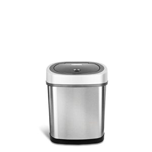 NINESTARS DZT-12-9 Automatic Touchless Infrared Motion Sensor Trash Can, 3 Gal. 12 L., Stainless Steel (Oval, Silver/Black Lid)