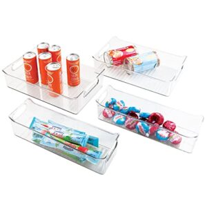 mdesign plastic kitchen pantry cabinet, refrigerator or freezer food storage bins with handles - organizers for fruit, yogurt, drinks, snacks, pasta, condiments - set of 4 - clear