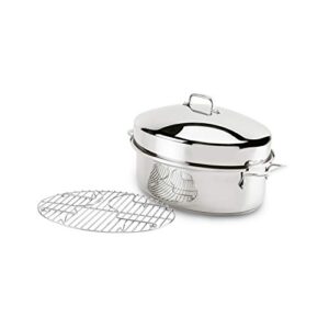 all-clad specialty cookware stainless steel covered oval roaster with lid and rack 19 x 12 x 10 inch roaster pan, pots and pans, cookware