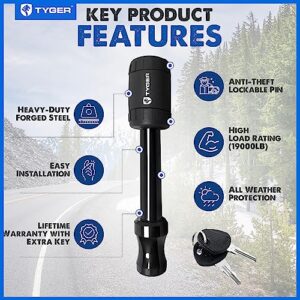 Tyger Auto Solid Hitch Lock Pin with Locking Key - 5/8 inch Pin Holes on 2 inch Receivers | Class III IV V | 19,000 lb Load Rating | TG-HL3U001B | Weatherproof Anti-Theft