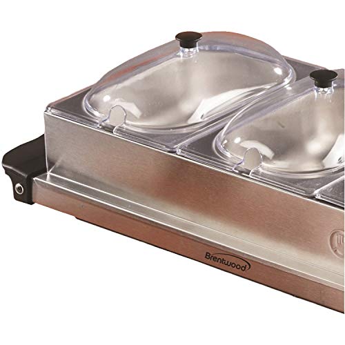 Brentwood Buffet Server and Warming Tray 3 Pan, 4.5 Quart, Brushed Stainless Steel