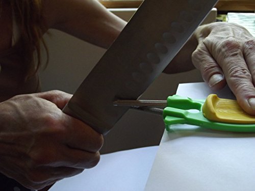 Kitchen knife Sharpener, Made to sharpen blade back to original edges. (White with Blue Anti-Slip Grip)