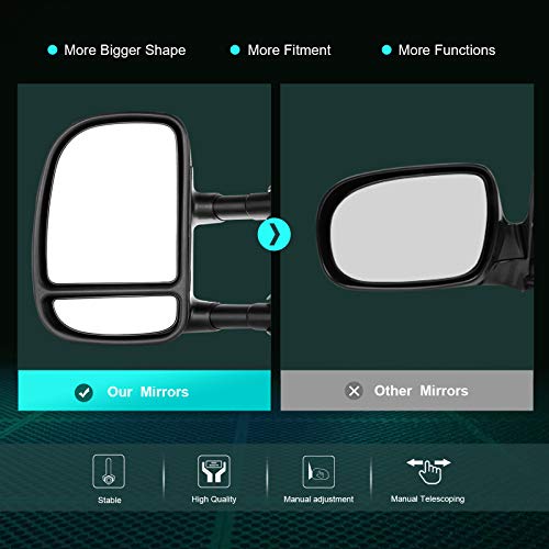 SCITOO Towing Mirrors For 99-07 For Ford For F250 For F350 For F450 For F550 Super Duty Door Side Mirror Manual Black Telescopic Pair Set Driver and Passenger (00 01 02 03 04 05 06 Ford Super Duty)