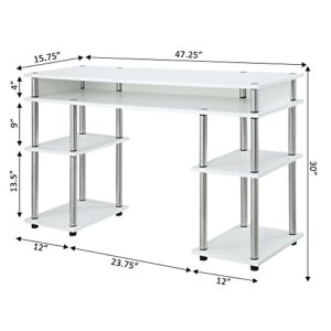 Convenience Concepts Designs2Go No Tools Student Shelves Desk, 47.25(L) x 15.75(W) x 30"(H), White