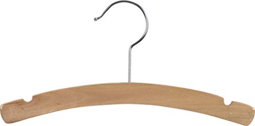 The Great American Hanger Company Rounded Wooden Kids Hanger, Box of 25 12 Inch Wood Top Hangers w/Natural Finish & Chrome Swivel Hook for Childrens Clothes