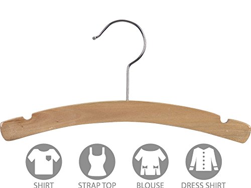 The Great American Hanger Company Rounded Wooden Kids Hanger, Box of 25 12 Inch Wood Top Hangers w/Natural Finish & Chrome Swivel Hook for Childrens Clothes