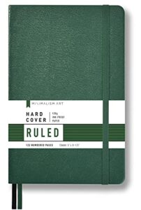 minimalism art, premium hard cover notebook journal, classic 5" x 8.3", 122 numbered pages, gusseted pocket, ribbon bookmark, extra thick ink-proof paper 120gsm, san francisco (ruled, green)