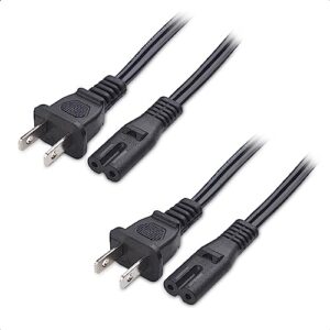 cable matters 2 pack 2 prong tv power cord 6 ft, ac power cord compatible with samsung lg sony insignia tcl sharp toshiba hisense tv ps4 ps5, non polarized (nema 1-15p to iec c7) - 6 feet