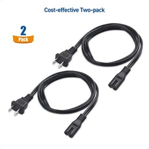 Cable Matters 2 Pack 2 Prong TV Power Cord 6 ft, AC Power Cord Compatible with Samsung LG Sony Insignia TCL Sharp Toshiba Hisense TV PS4 PS5, Non Polarized (NEMA 1-15P to IEC C7) - 6 Feet