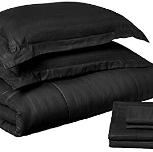 Elegance Linen Wrinkle Resistant - Luxury Silky Soft Dobby Stripe Bed-in-a-Bag 8-Piece Comforter Set - Full/Queen, Black