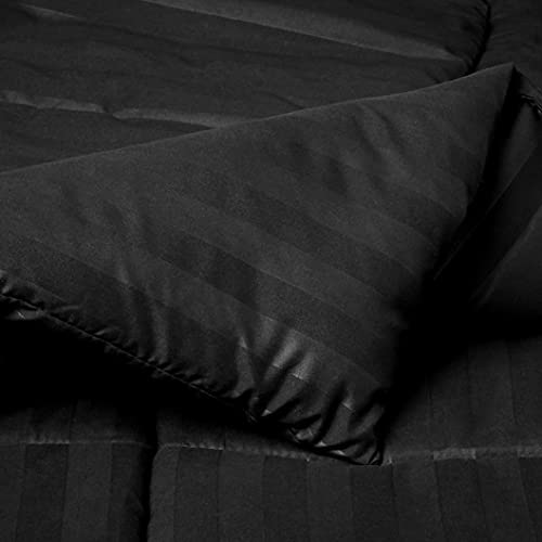 Elegance Linen Wrinkle Resistant - Luxury Silky Soft Dobby Stripe Bed-in-a-Bag 8-Piece Comforter Set - Full/Queen, Black