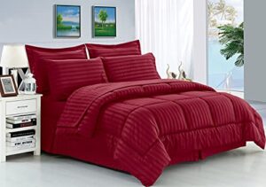 elegance linen wrinkle resistant - luxury silky soft dobby stripe bed-in-a-bag 8-piece comforter set - king burgundy