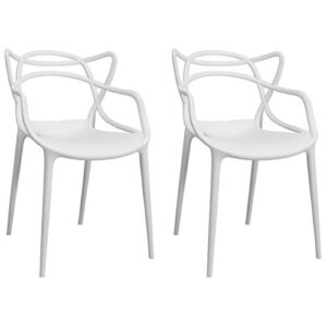mod made mid century modern molded plastic loop chair (set of 2), white