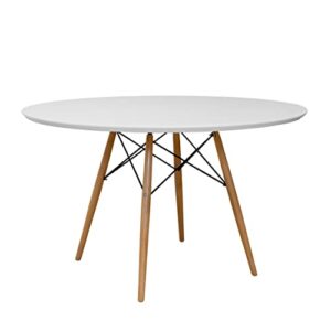 modmade mid century modern paris tower round dining wood leg and top table, 47", white/natural