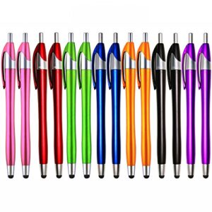 skoloo stylus pens for touch screens,pack of 14, 2-in-1 click ball pen, ballpoint pen and slim stylus for universal tablet smartphone, multi-colored